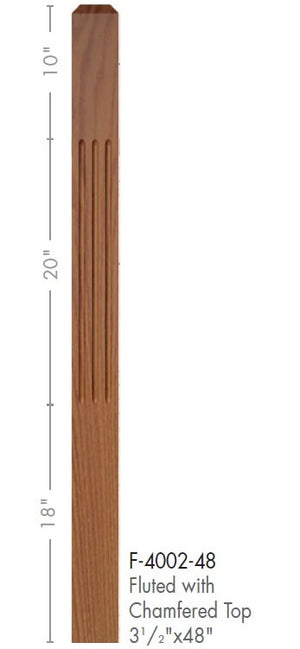 Contemporary 3-1/2" 4002-F FLUTED Newel w/Chamfered Top (4002-48F, 4002-60F)