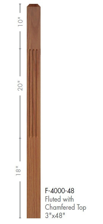 Contemporary 3" 4000-F Fluted Newel w/Chamfered Top (4000-48F, 4000-60F)