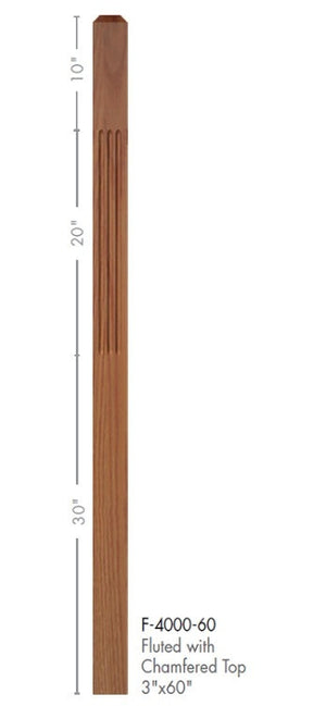 Contemporary 3" 4000-F Fluted Newel w/Chamfered Top (4000-48F, 4000-60F)