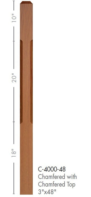 Contemporary 3" 4000-C Chamfered Newel w/Chamfered Top (4000-48C, 4000-60C)