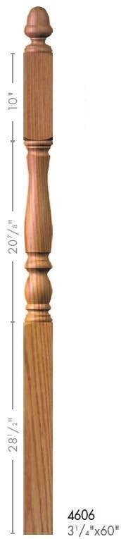 Country 3-1/4&quot; x 60&quot; 4606 Long Block Turned Newel w/Acorn Top
