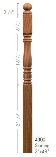 Hampton 3" 4300 Turned Newel w/Ball Top (4300, 4304, 4308)