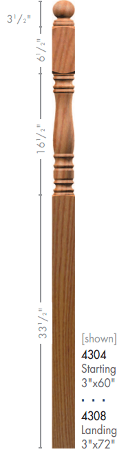Hampton 3" 4300 Turned Newel w/Ball Top (4300, 4304, 4308)