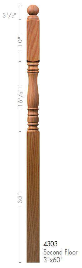 Hampton 3" x 60" 4303 Long Block Turned Newel w/Ball Top