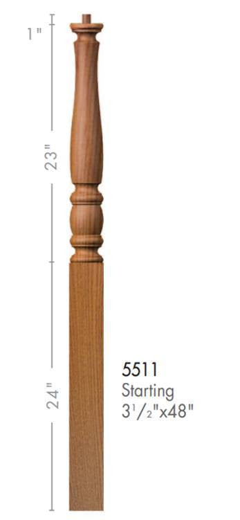 Utah 3-1/2" x 48" 5511 Pin Top Turned Newel (5511, 5511F, 5511R)