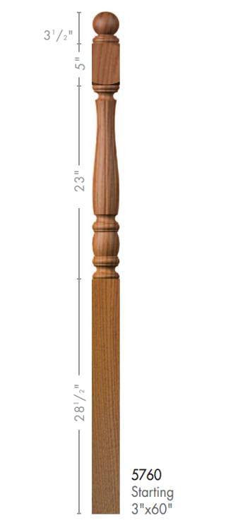 Utah 3" 5748R Short Block REEDED Turned Newel (48" or 60")