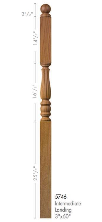 Utah 3" x 60" 5746 Long Block Turned Newel w/Ball Top (Plain, Fluted, or Reeded)
