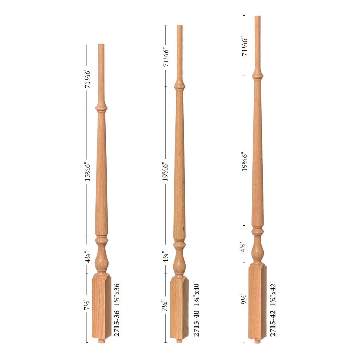 Ohio 1 - 3/4&quot; 2715 Pin Top Baluster - Elegant Rise (2715) - Stair Parts USA