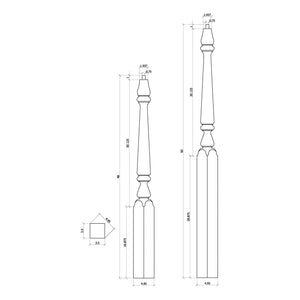 Ohio 3 - 1/2" Pin Top Turned Newel (4811, 4815) - Stair Parts USA