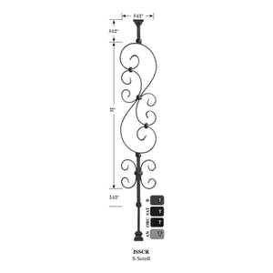 "Ole Iron Slides" - 1/2" Square x 30" - 38"H Standard Scroll Adjustable Hollow Iron Baluster (ISSCR) - Stair Parts USA