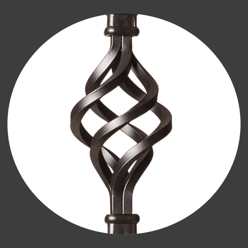 Ribbon Series 1/2&quot; Square x 44&quot;H Double Ribbon Single Basket Hollow Iron Baluster (9012RS) - Stair Parts USA