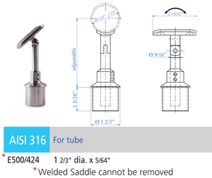 Round 1 - 2/3" Handrail Support For round newel (1 2/3") Dia., Pivotable, Adjustable in Height Satinized (E500 - 424) - Stair Parts USA
