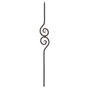 Scroll Series 1/2" Square x 44"H Spiral Scroll (5"W x 14 - 1/2"H) Hollow Iron Baluster (9090) - Stair Parts USA