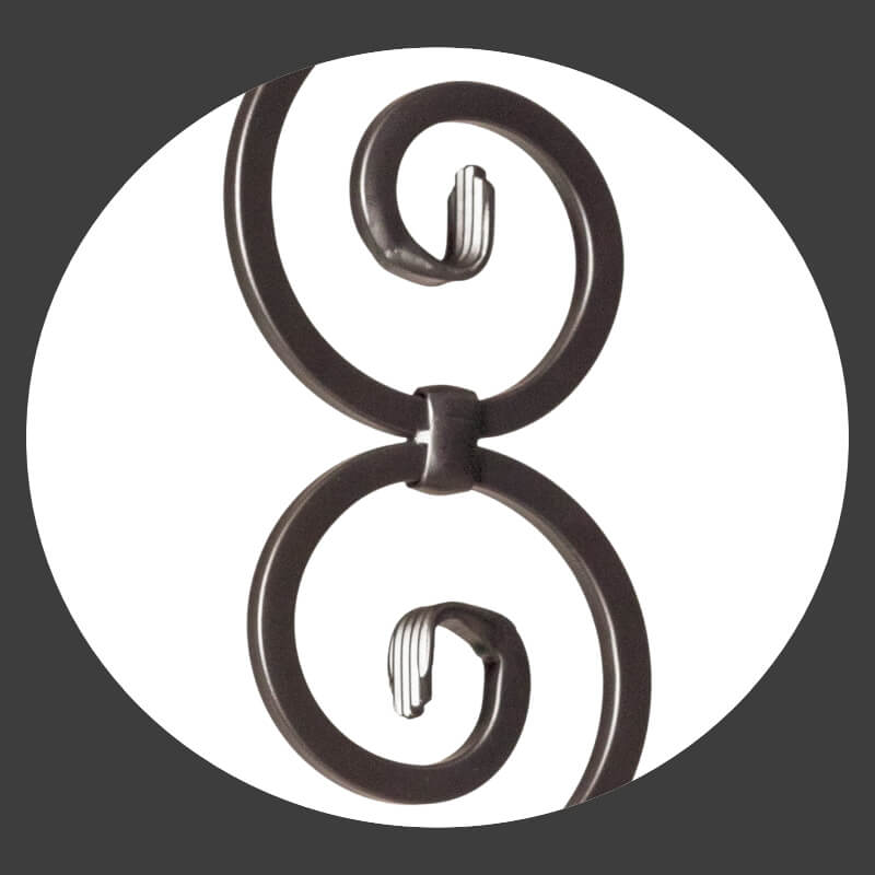 Scroll Series 1/2&quot; Square x 44&quot;H Spiral Scroll (5&quot;W x 14 - 1/2&quot;H) Hollow Iron Baluster (9090) - Stair Parts USA