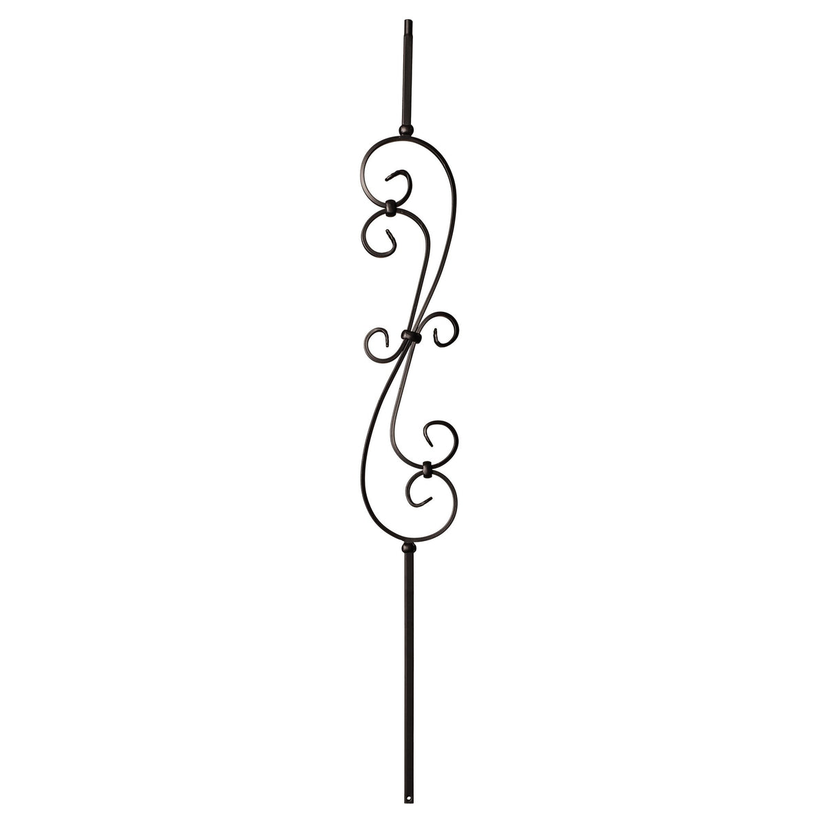 Scroll Series 1/2&quot; Square x (5 - 3/8&quot;W x 24&quot;H) x 44&quot;H Thin (1/4&quot;) Scroll Hollow Iron Baluster (9081) - Stair Parts USA