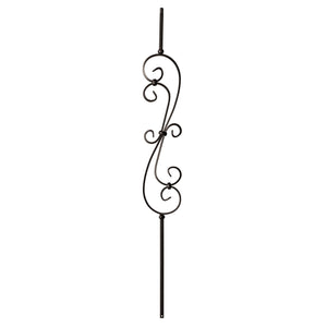 Scroll Series 1/2" Square x (5 - 3/8"W x 24"H) x 44"H Thin (1/4") Scroll Hollow Iron Baluster (9081) - Stair Parts USA