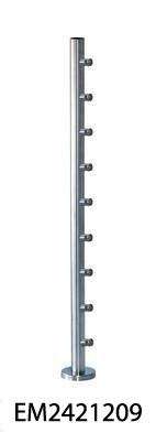 Stainless Steel 1 - 2/3" Newel Post w/ 1/2" Round Iron Bar Supports and an Installed Mounting Plate and Flange Canopy - Stair Parts USA