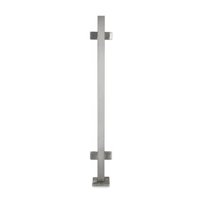 Stainless Steel 1 - 9/16&quot; Square Double Side Glass Clamp Newel Post (EQ64004P) - Stair Parts USA