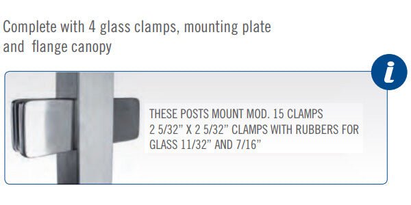 Stainless Steel 1 - 9/16&quot; Square Double Side Glass Clamp Newel Post (EQ64004P) - Stair Parts USA