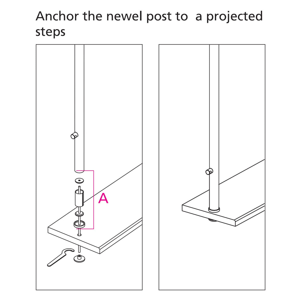 Stainless Steel Auto Fastening Anchor for Floating Steps and 1 - 2/3" Round Stainless Steel Tube (ES30020) - Stair Parts USA