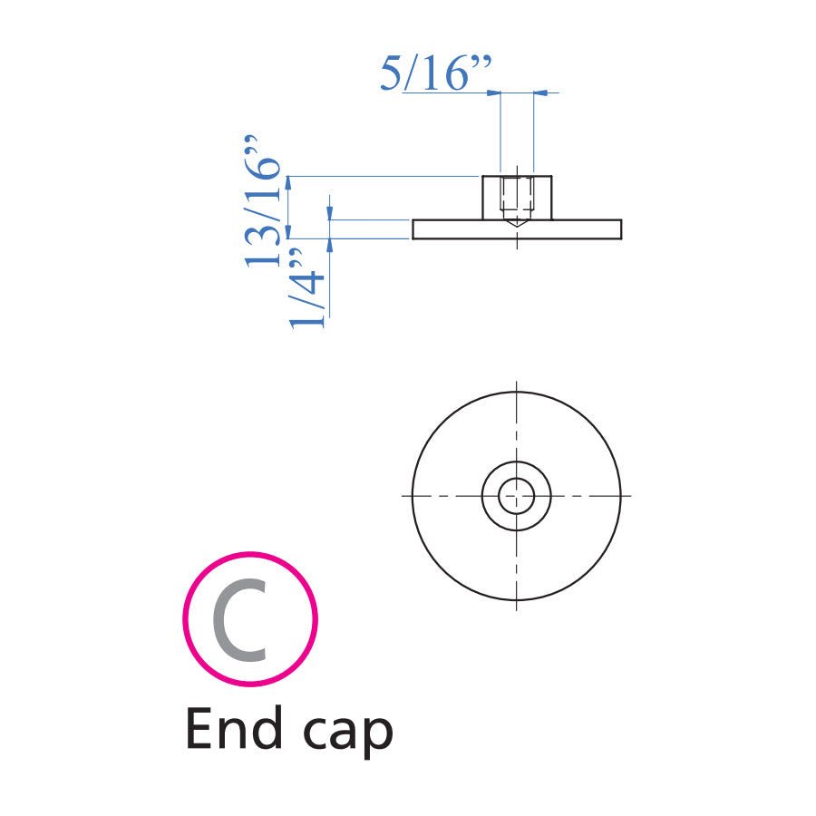 Stainless Steel End Cap for Floating Steps and 1 - 2/3&quot; Round Stainless Steel Tube (ES32020) - Stair Parts USA