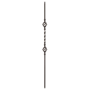 Twist Series 1/2" Square x 44"H Double Basket Single Twist Hollow Iron Baluster (9004) - Stair Parts USA