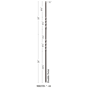 Twist Series 1/2" Square x 44"H Double Twist Hollow Iron Baluster (9002) - Stair Parts USA