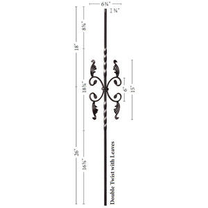 Twist Series 1/2" Square x 44"H / Double Twist with Leaves / Hollow Iron Baluster (9005) - Stair Parts USA