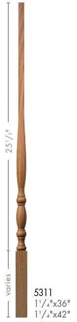 Utah 1 - 1/4" 5311 - 125 Elegant Rise Pin Top Baluster (Plain or Fluted) - Stair Parts USA