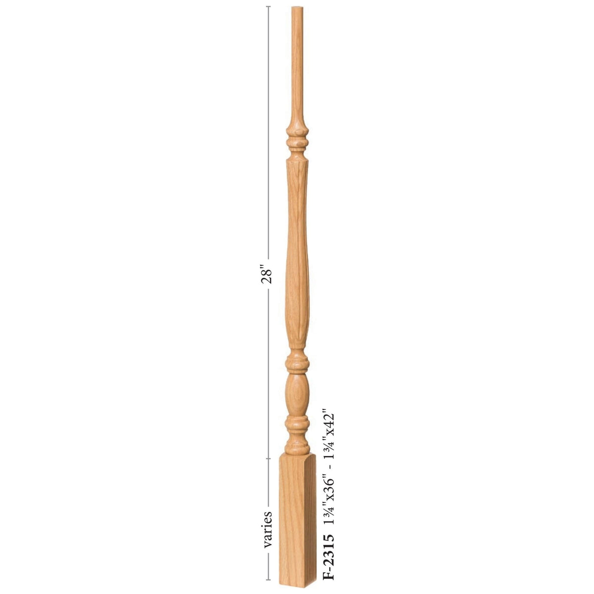 Utah 1 - 3/4&quot; 2315 Elegant Rise Pin Top Baluster (Plain, Fluted, or Reeded) - Stair Parts USA