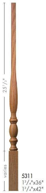 Utah 1 - 3/4&quot; 5311 - 175 Elegant Rise Pin Top Baluster (Plain or Fluted) - Stair Parts USA