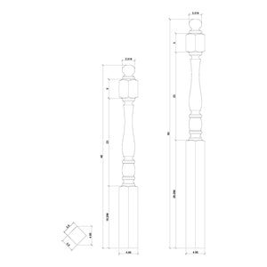 Utah 3 - 1/2" 5548 Short Block Turned Newel (48" or 60") - Stair Parts USA