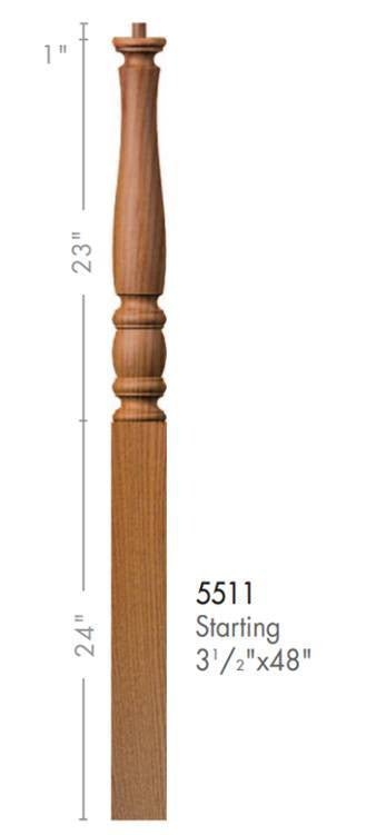 Utah 3 - 1/2&quot; x 48&quot; 5511 Pin Top Turned Newel (5511, 5511F, 5511R) - Stair Parts USA
