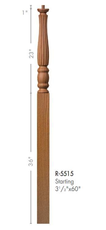 Utah 3 - 1/2&quot; x 60&quot; 5515 Pin Top Turned Newel - Stair Parts USA
